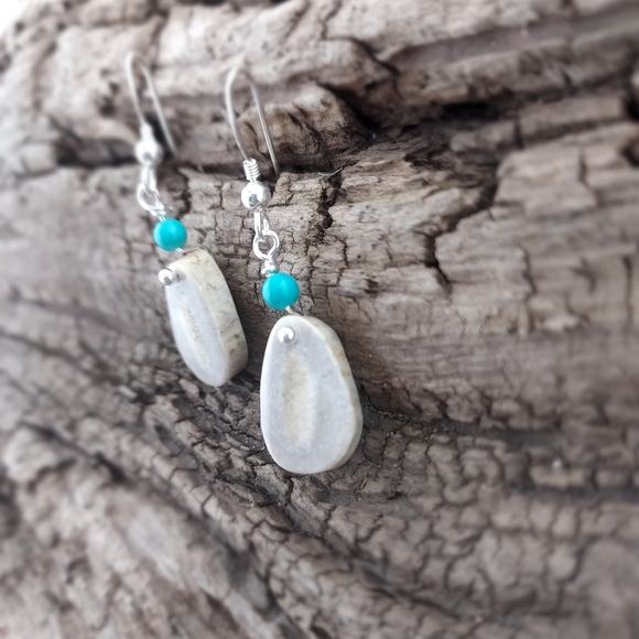 Hand Crafted Jewelry - Handmade Deer Antler Earrings with Turquoise and Sterling Silver